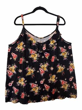 Torrid 4X Black Ruffle Front Cami with Yellow & Coral Flowers